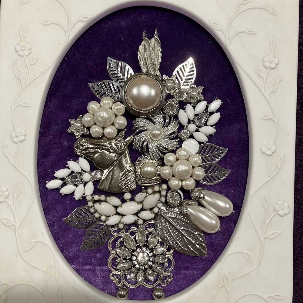 JEWELRY ART COLLAGE LILAC AND WHITE. UNIQUE HANDMADE OOAK GIFT 💝 IDEA - Picture 13 of 13